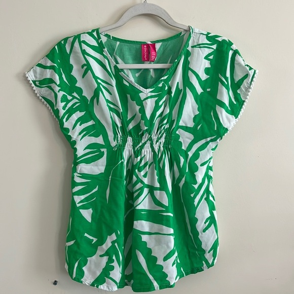 Lilly Pulitzer Girls M 7/8 Top Swim Cover Up Green Floral Summer Beach Vacation - Picture 1 of 4